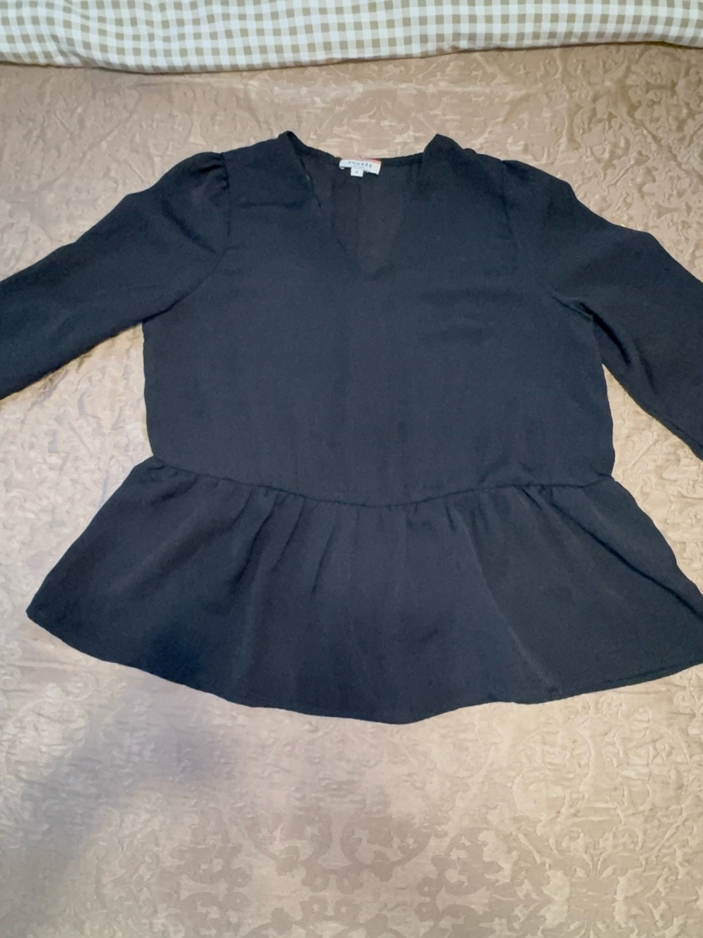 Andree Black V-Neck Peplum Long-Sleeve Top